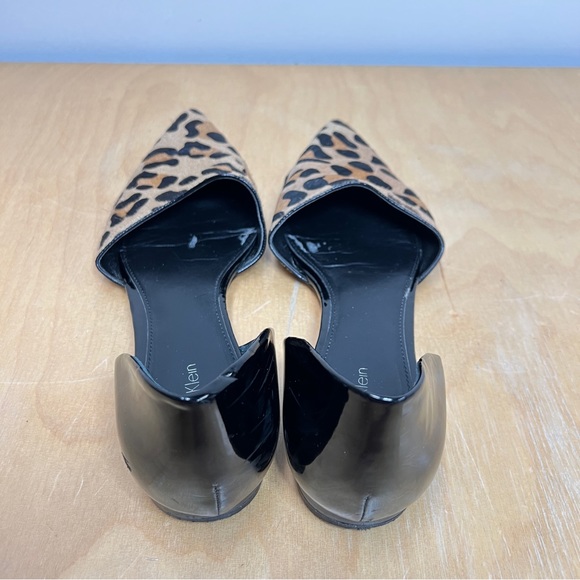 Calvin Klein Leopard Calf Hair Black Patent Pointy Toe d’Orsay Flat Size 11 - Picture 5 of 8